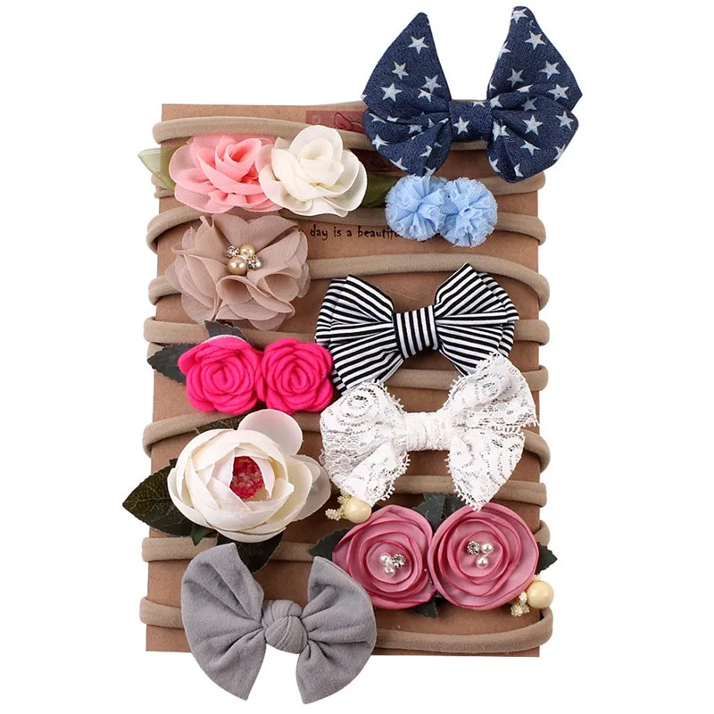 

1Set 10Pcs Kids Infant Headband Baby Girl Bow-knot Hair Clip Set baby hair accessories opaska dla dziewczynki #4S12