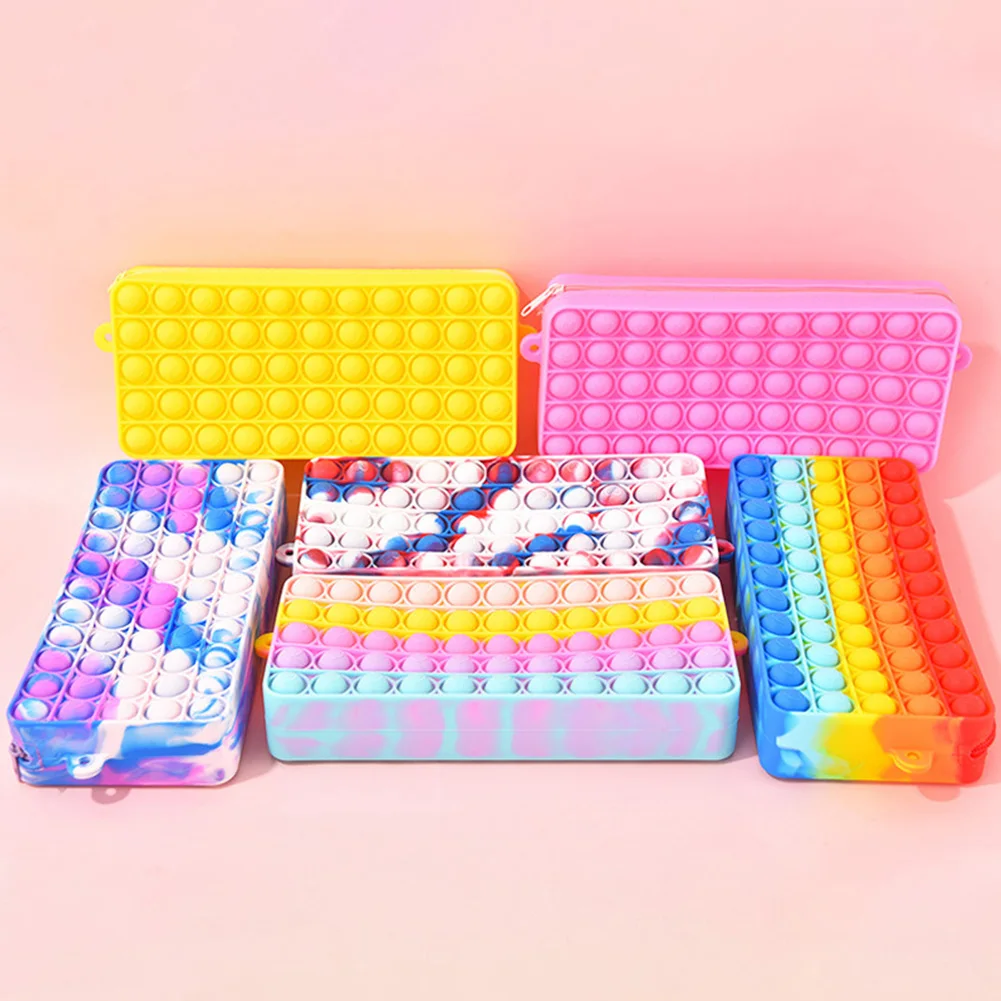 

Multifunctional Interactive Silicone Push Bubble Shoulder Bag Rainbow Basket Focus Train Adult Kids Decompression Toy