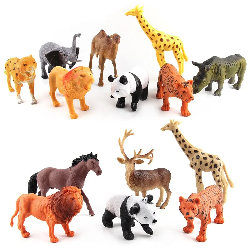 

DIY Wild Jungle Zoo Animal Models Tiger Lions leopard Action Figures set Collection Model Doll Educational toy for children Gift
