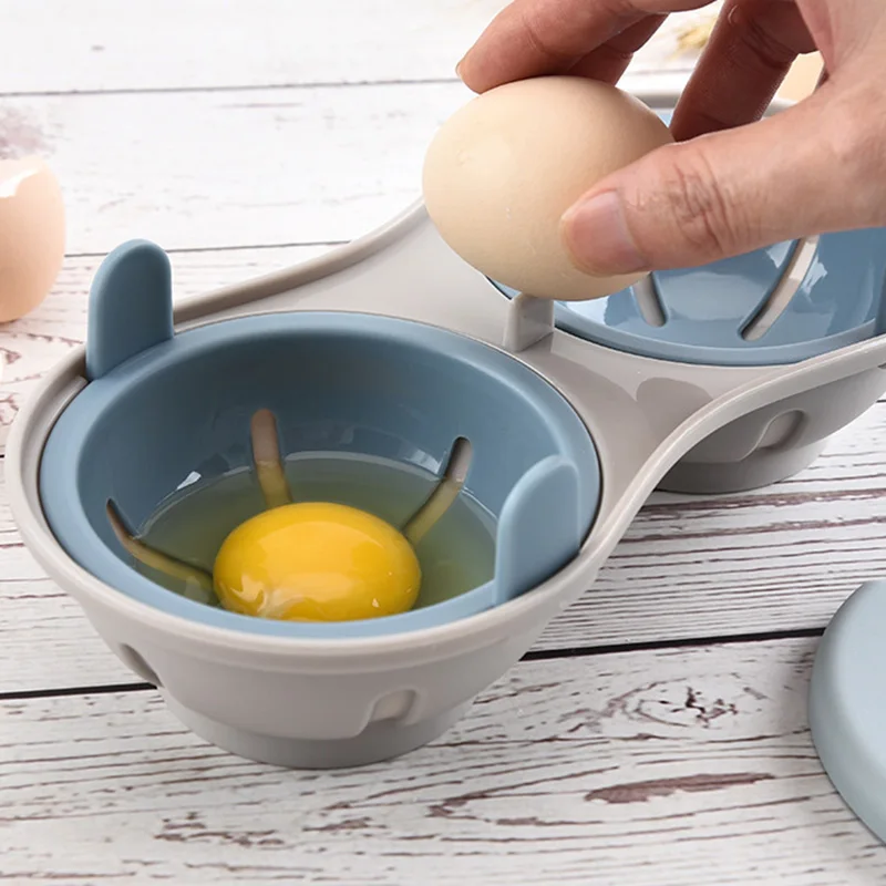 Egg Cooker Egg Poaching Cups Microwave Steamer Kitchen Gadget High Capacity Design Egg Poacher Cookware Double Cup Dual Cave