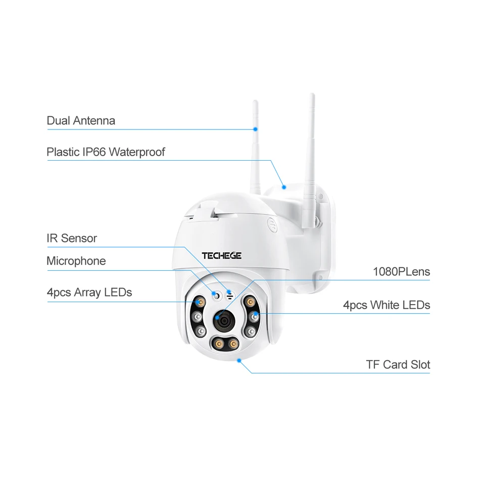 Techege HD 1080P Беспроводная IP камера CCTV AI человека обнаружения панорамирование