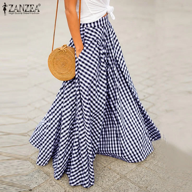 Женская плиссированная юбка винтажная длинная на молнии в клетку с высокой