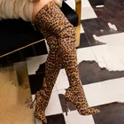 Женские высокие ботинки с острым носком, леопардовые ботинки на высоком каблуке с боковой молнией, полуботинки, Новинка осени-зимы 2021