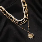 U-Волшебная уникальная элегантная многослойная массивная цепочка-чокер с подвеской в виде солнцезащитного жемчуга для женщин, металлическое круглое ожерелье с подвеской из бисера, ювелирные изделия для женщин