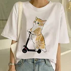 Женская летняя футболка, Повседневная футболка с коротким рукавом и принтом в виде милого кота, женская футболка