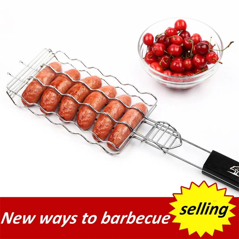

Stainless Steel BBQ Grill Hot Dog Metal Mesh Rack Sausage Grill Basket Picnic Camping Barbecue Accessories Tools Kitchen Gadgets