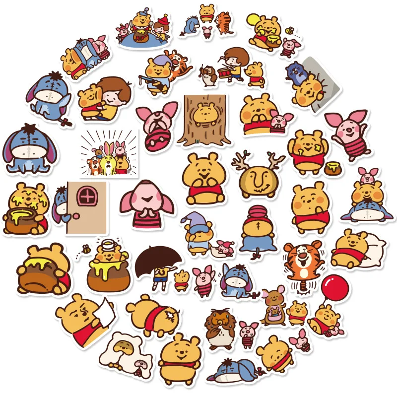 

40Pcs Disney Pooh Bear Hand Account Stickers Cartoon Sticker Cup Mobile Notebook Waterproof Decorative Stickers Child Toys