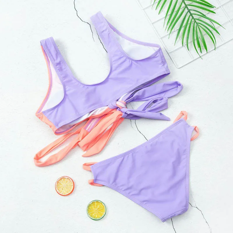 

Brazilian Woman Swimsuit Push Up Sexy Bikini 2020 Mujer New Bandage Purple Swimwear Women Bathing Suit High Cut Extreme Bathers