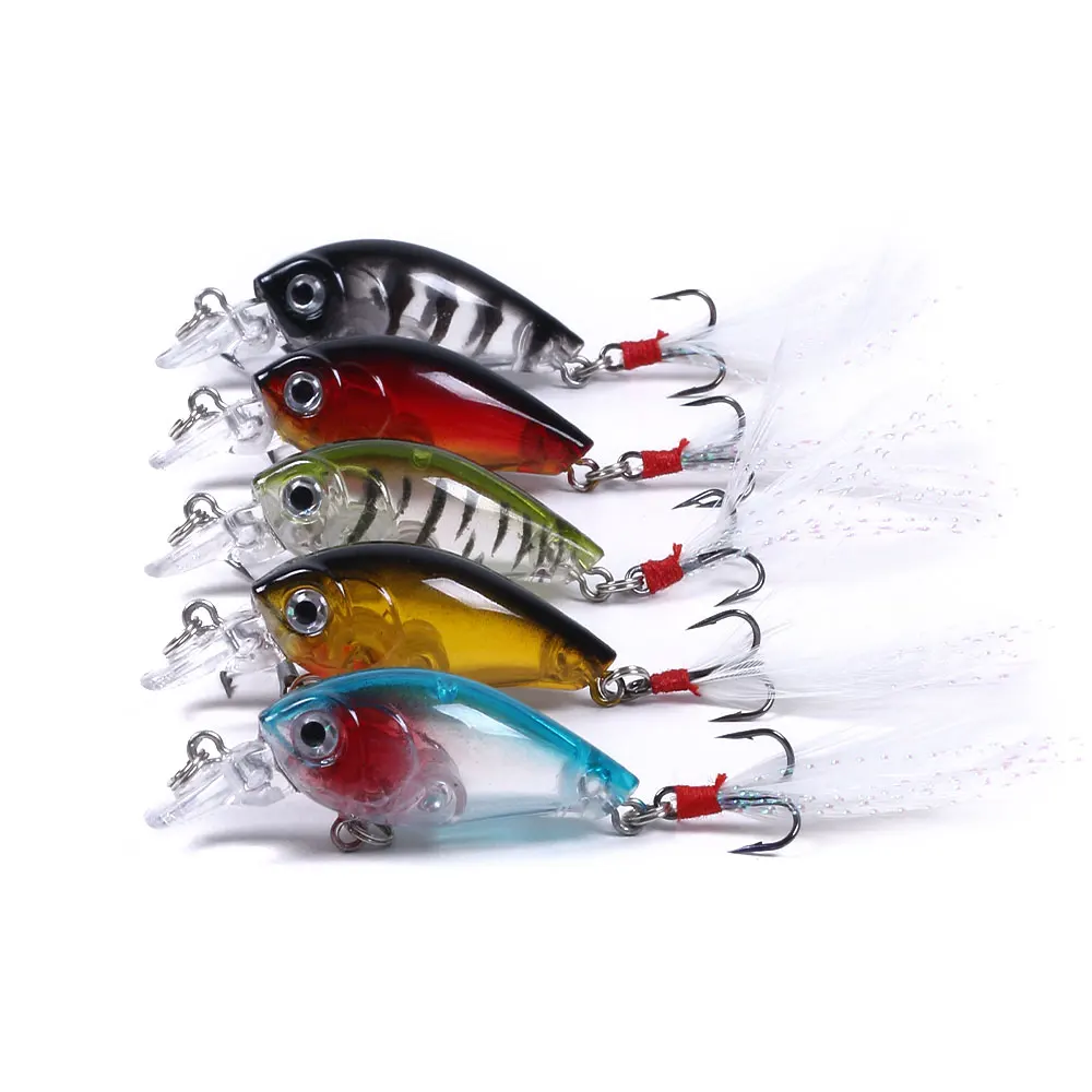 

Hengjia 1pcs small crankbait Fishing lure 45mm 4G 3d eyes lifelike isca artificial fish pesca carp fishing tackle Feather hook