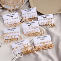 fashion pearl hoop earrings set for women geometric gold vintage metal circle hoop punk earrings 2021 trend jewelry gift brincos