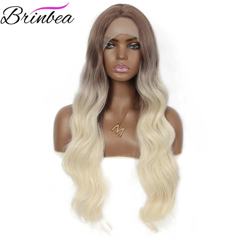 

Brinbea 28 Inch Synthetic U Part Body Wave Lace Front Wigs for Women Natural Loose Wave Middle Parting Long Lace Frontal Wig