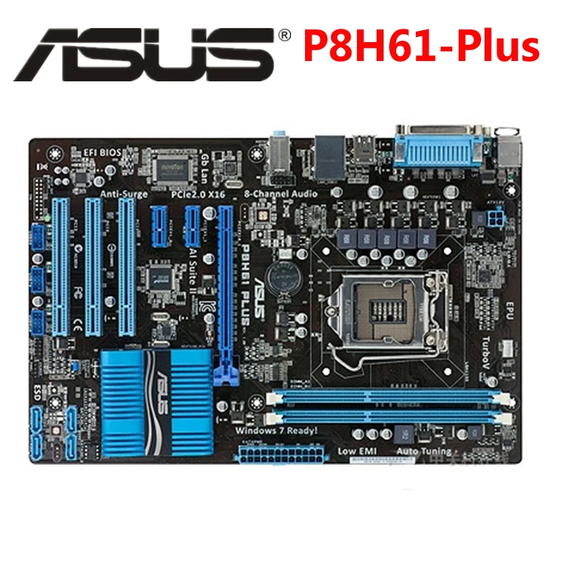 Материнская плата LGA 1155 ASUS P8H61 Plus оригинальная материнская P8 H61 для ПК разъем ATX DDR3