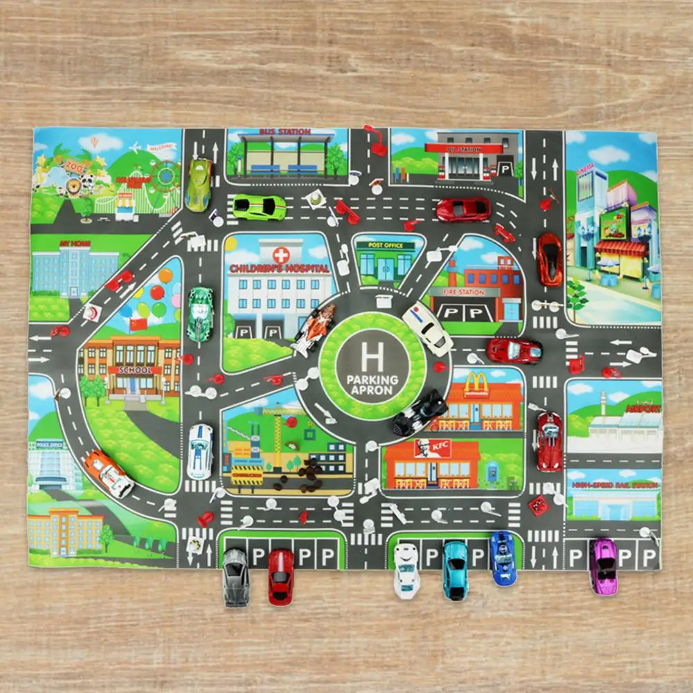 

Children Toy Car Waterproof And Wrinkles Hardly City Parking Map English Version Brilliant Color City Parking Map