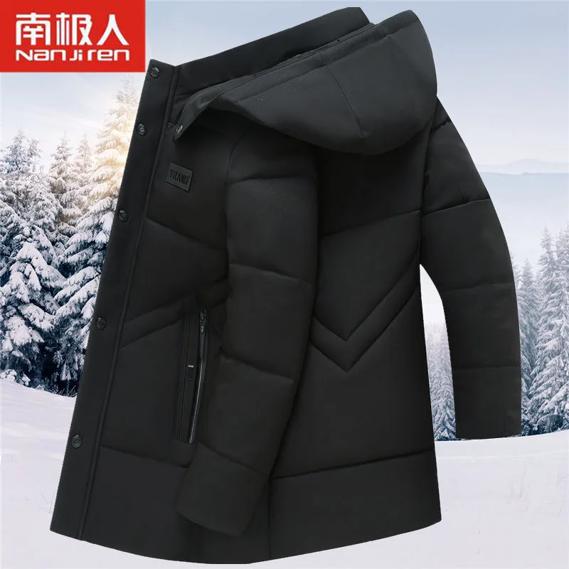 

2020 Men Parka Cotton Padded Winter Jacket Coat Mens Warm Jackets Male Solid Hooded Zipper Thick Coats Down Mid-length Parkas