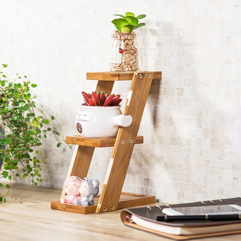 3-Tier Square Bamboo Tray Stand Succulent Cactus Flower Plant Pot Planter Holder | Дом и сад