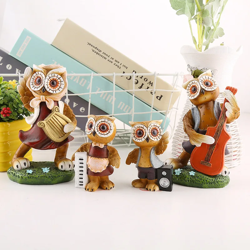 

Korea Resin Owl Crafts a Family of Four Musical Instruments Bird Owl Ornaments Bedroom Home Decoration Gifts Wholesale 4pcs/set