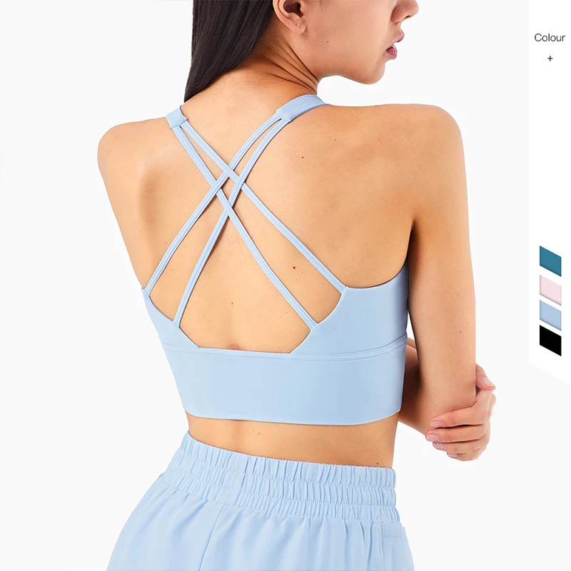

Fitness Sports Bra Strap Crop Top Women Gym Workout Yoga Activewear Naked Feel Fabric Soft Stretch Breathable Solid