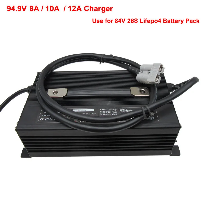 

26S 94.9V 8A 10A 12A Lifepo4 Battery Charger 84V LFP 110V / 220V Golf Cart Forklift Motorcycle RV Iron Phosphate Charger
