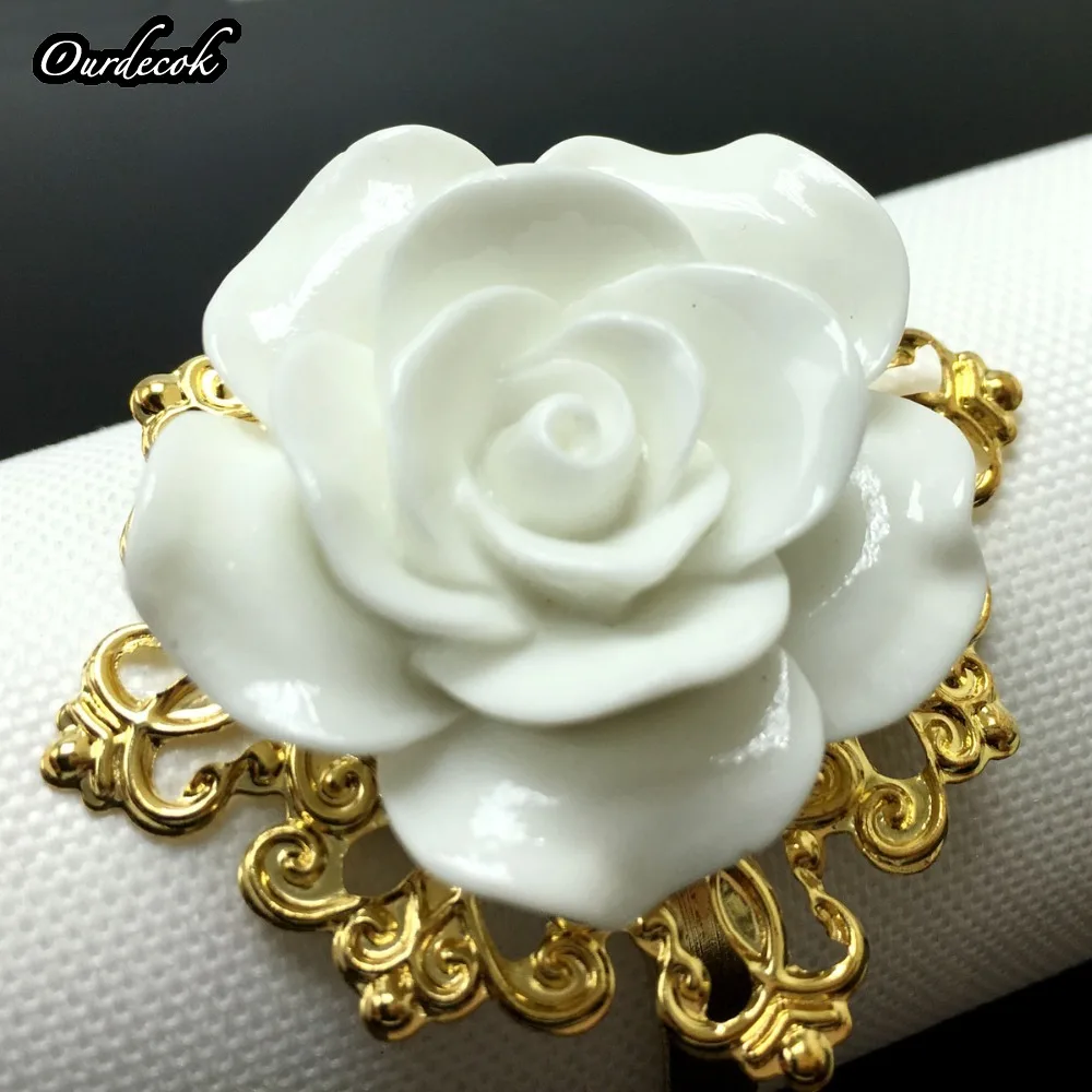 

410pcs Rose Flower Decor Gold Napkin Ring Hoops Napkin Serviette Holder for Wedding Party Dinner Table Decoration Accessories