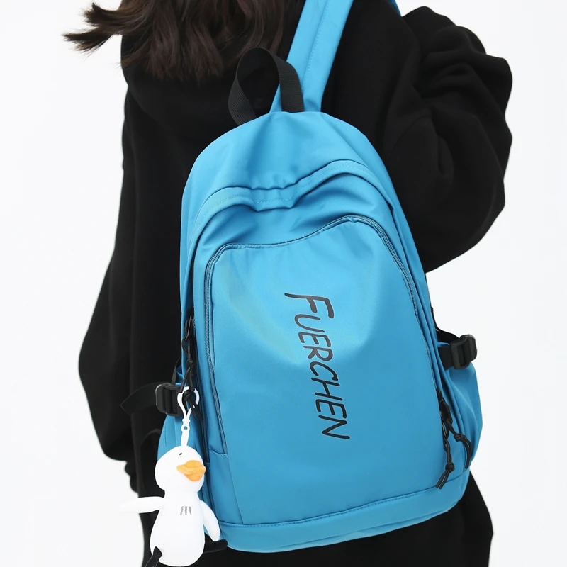 

EST Solid Color Unisex Backpack Waterproof Nylon Letters Shoulder Travel Kawaii School Bags Girls College Students Mochila Mujer