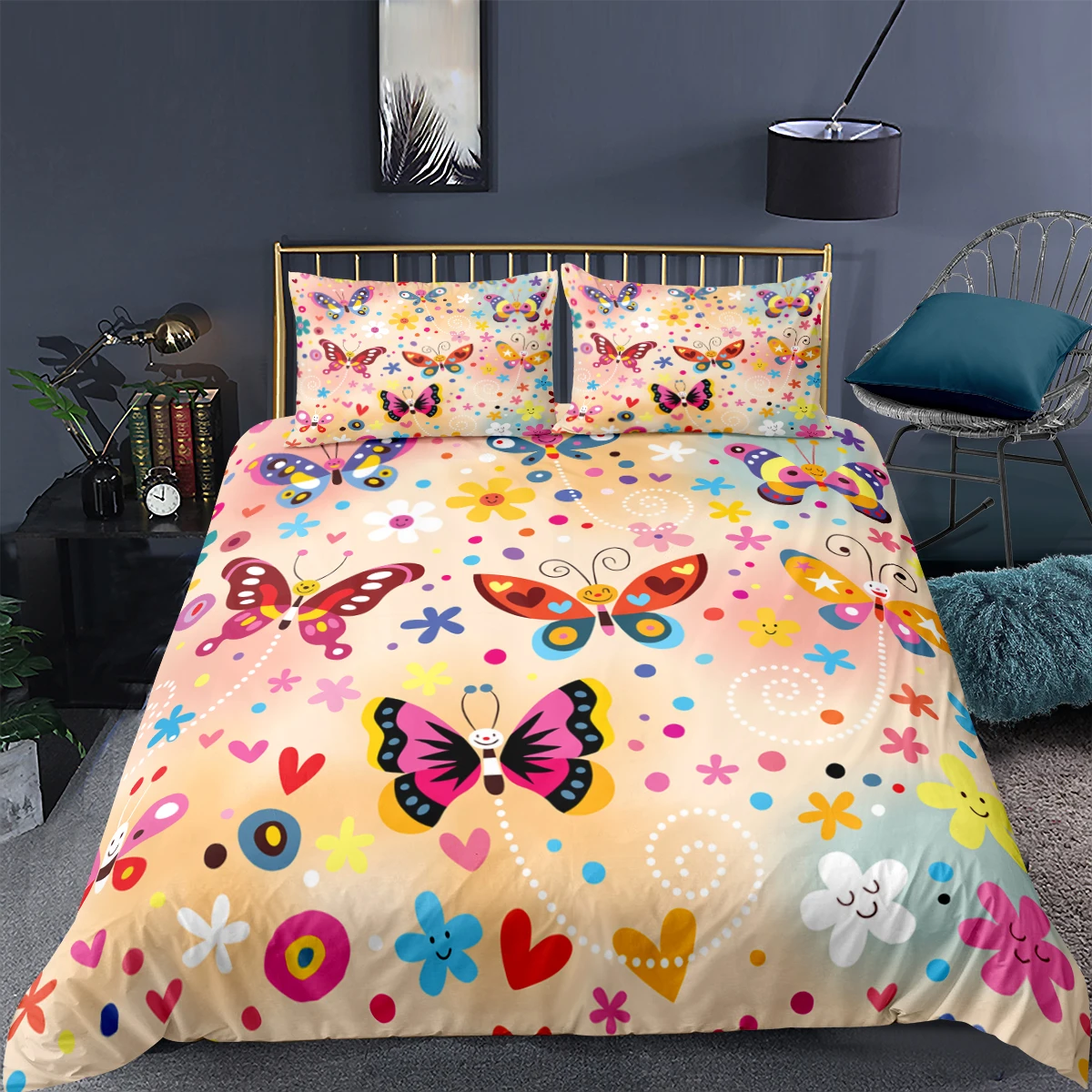 

2/3 Pcs Butterflies Printed Duvet Cover Set 3D Bedding Sets Twin Full Queen King Size Bedroom Decor Comforter Covers Pillowcase