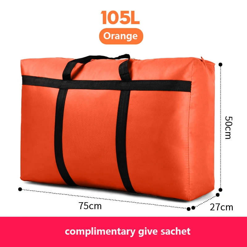 Orange 105L Дорожная сумка, холщовая, переносная, для женщин, для выезда за границу, сумка для багажа, большая вместительность, 40L-180L, большая, переносная, для дома, сумка для хранения, очень большая - Цвет: Orange 105L