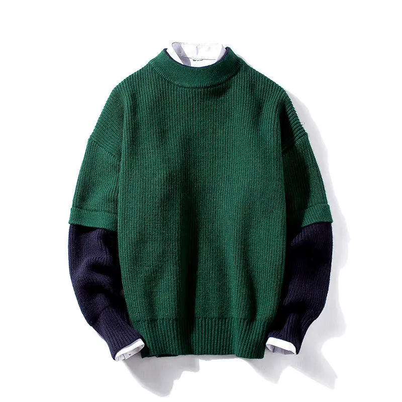 

Men Patchwork Pullover Sweater Autumn And Winter Full Sleeve O-Neck Top
