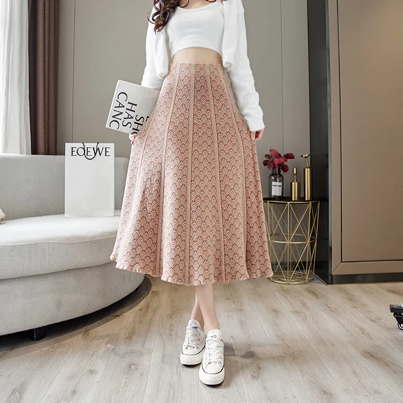 

Limiguyue Elegant Jacquard Pleated Knitted Skirt Women Autumn Winter Vintage Solid A Line High Waist Mid-Length Skirts K2782