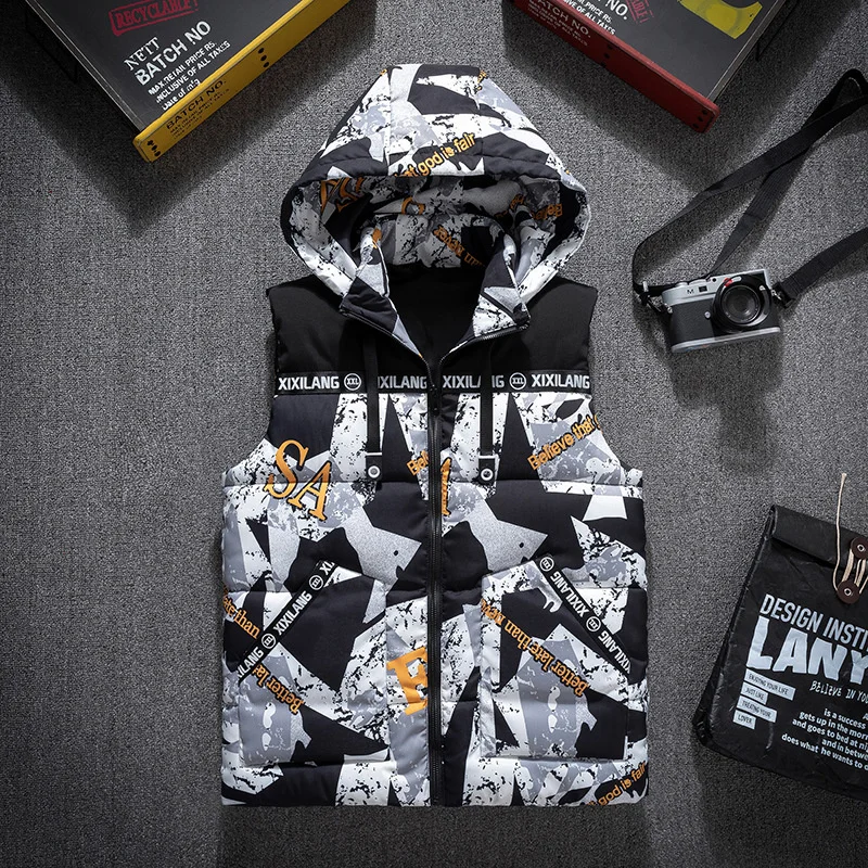 Осенне зимний жилет #3626 для мужчин куртка без рукавов камуфляжный пальто толстый