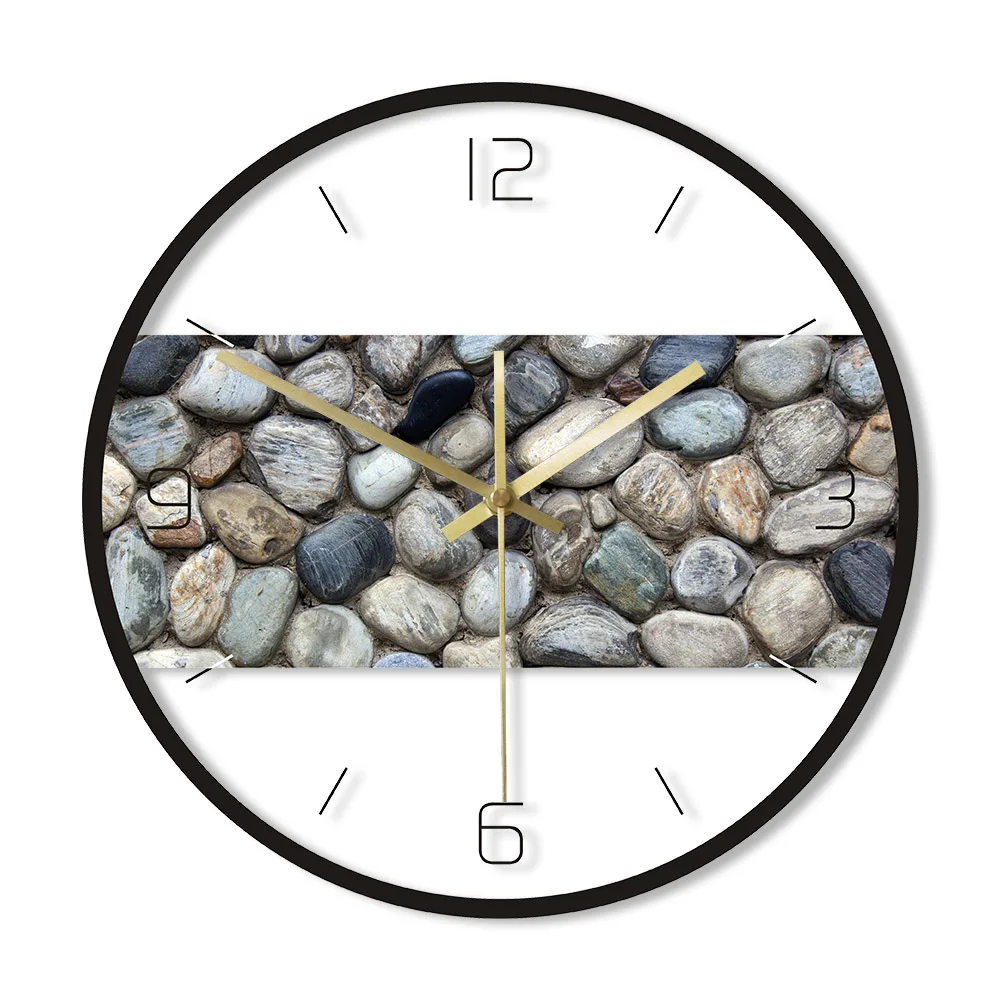 Coastal Beach Wall Clock Grey River Rock Stone Pebble Home D