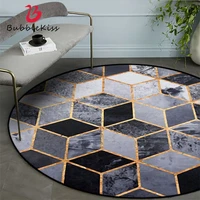 bubble kiss nordic style black gold square pattern round carpet home living room decor floor mat polyester rug for children room