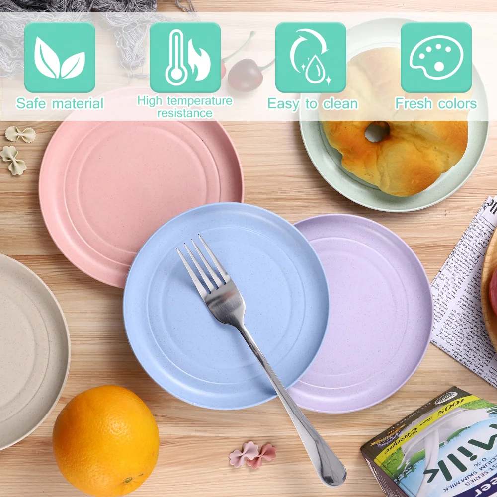 

BESTONZON 5pcs Unbreakable Plates Wheat Straw Dinner Plates Microwave and Dishwasher Safe Dinner Plates