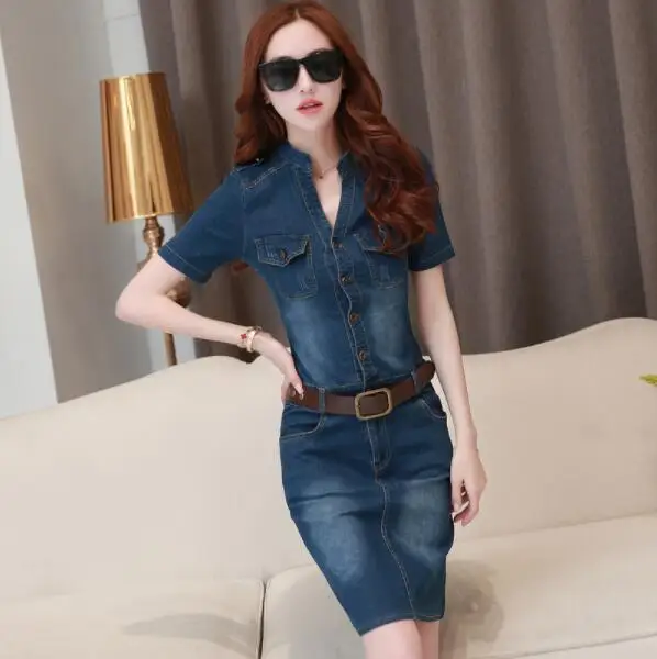 2019 летнее винтажное женское офисное джинсовое платье сексуальное плюс размер