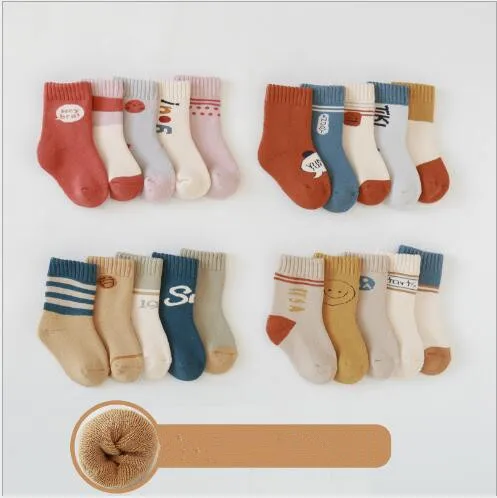 

0-8Year 5Pairs/LotWinter new children's socks thickened warm baby terry socks combed cotton loose mouth baby children tube sock