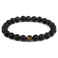black lava bracelets 8mm brown blue tiger eye lucky beads handmade braided elastic rope simple natural stone for women men