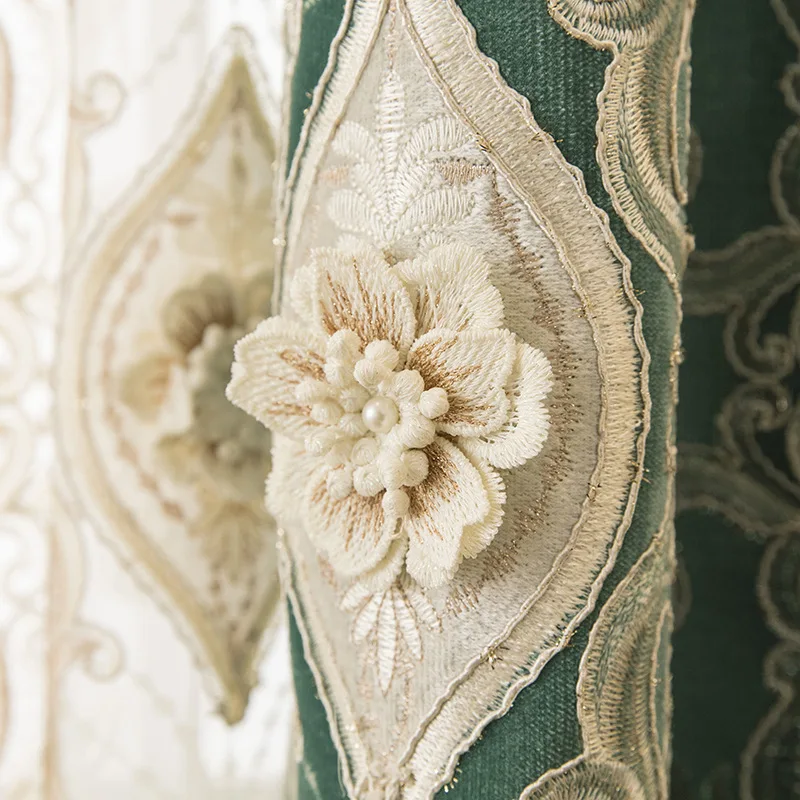 

Green European elegant blackout curtains 3D flower embroidery design curtain tulle curtains for living room bedroom purple #4