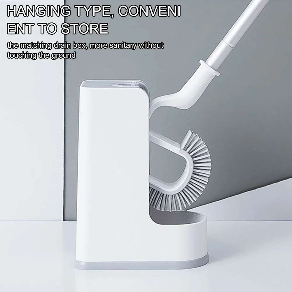 

Soft Bristles With Holder Bathroom Hanging Long Handle Non Slip Toilet Brush Home Curved Angled Deep Cleaning Modern Flexible
