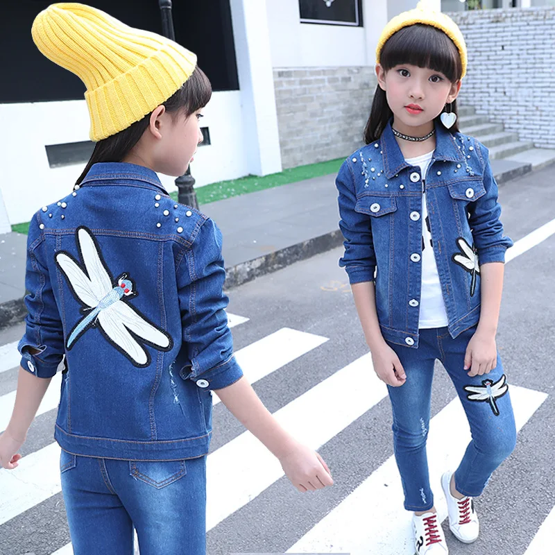 Эксклюзивная детская одежда для девочек на осень и весну Джинсовая Верхняя с