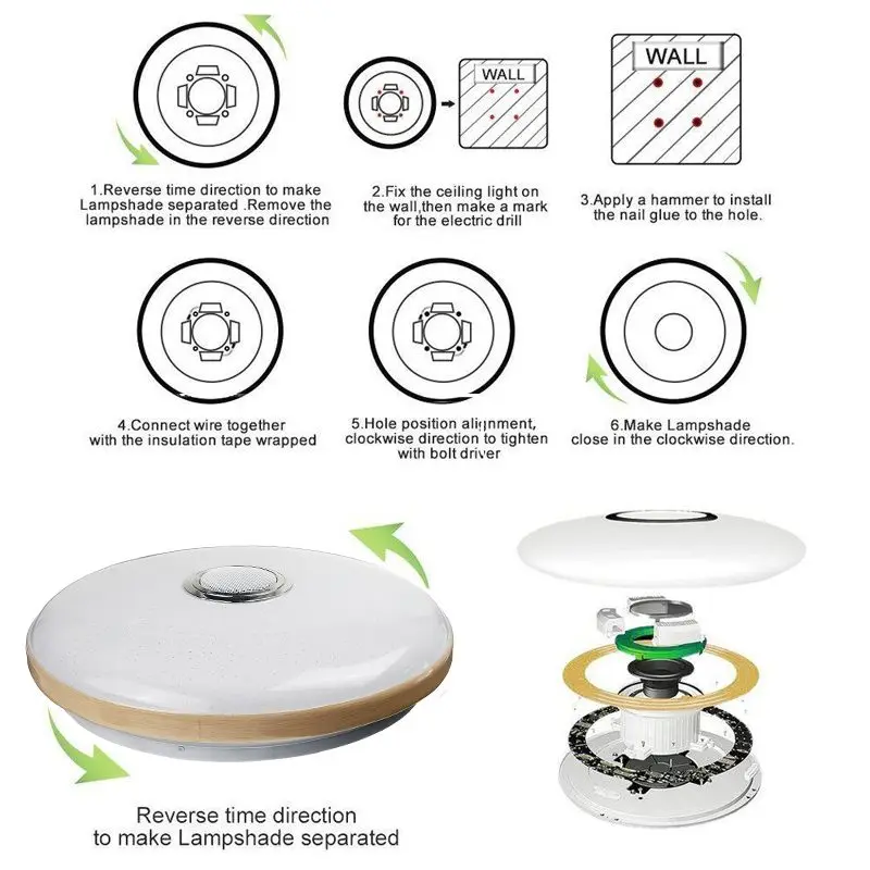 80 Вт светодиодный музыкальный потолочный светильник RGBW bluetooth динамик лампа 108 s