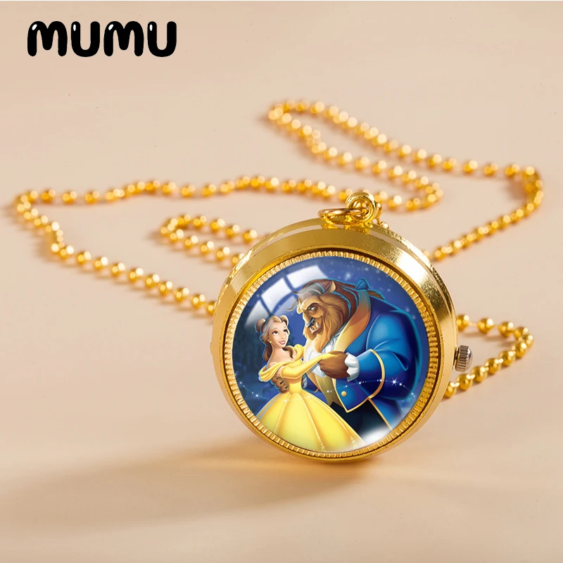 Новинка 2021 карманные часы с изображением красавицы и чудовища ожерелье