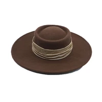 new wool boater flat top hat for women high quality felt wide brim 10cm fedora hat laday prok pie bowler gambler top hat nz202