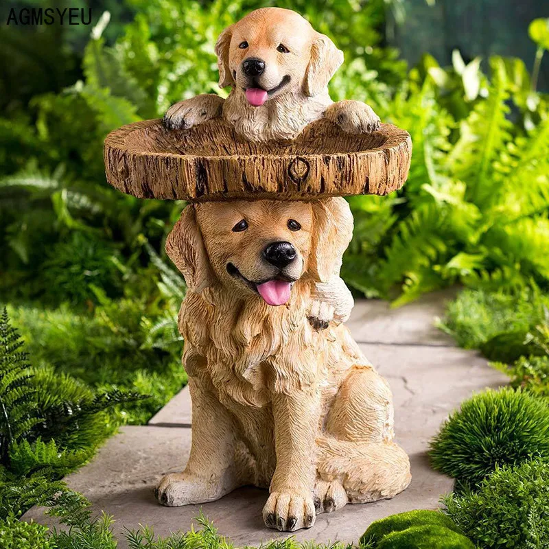 

AGMSYEU Creative Puppy Tree Model Courtyard Decor Resin Crafts Lawn Feeding Bird Drinker Home Garden Accessories Hand Carved