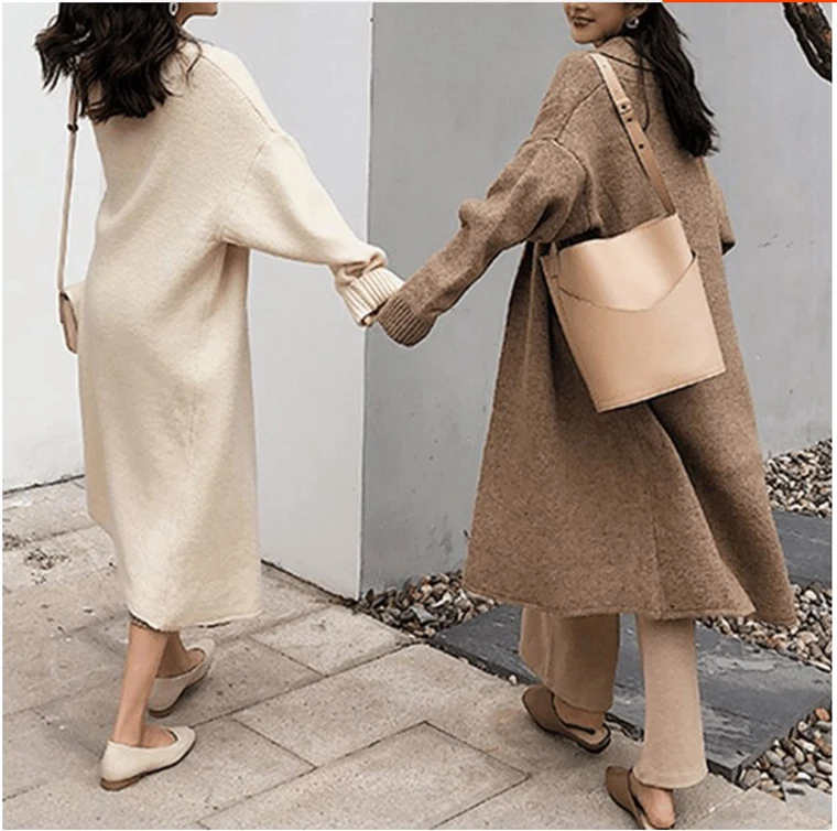 

Elegant Women X-long Cardigan Sweater New Autumn and Winter Thick Long Warm Cardigan Knitted Coat Fashion Sweaters Jacket