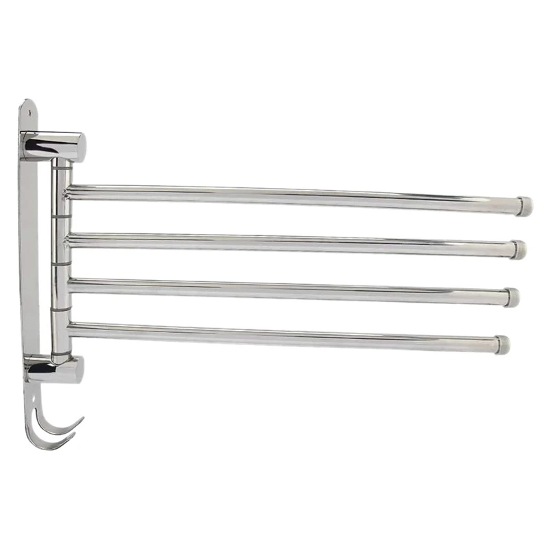 

Swivel Towel Rack Bar 304 Stainless Steel 4-Arm Bathroom Swing Hanger Towel Holder Storage Organizer Space Saving Wall