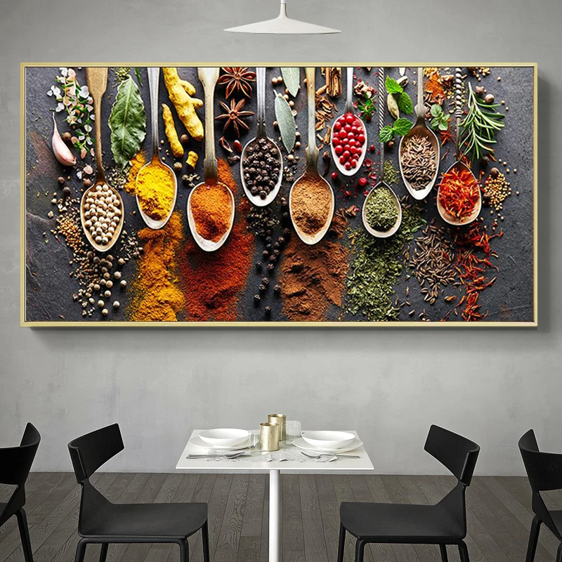 

Grains Spices Spoon Peppers Kitchen Canvas Painting Cuadros Scandinavian Posters and Prints Wall Art Food Picture Living Room