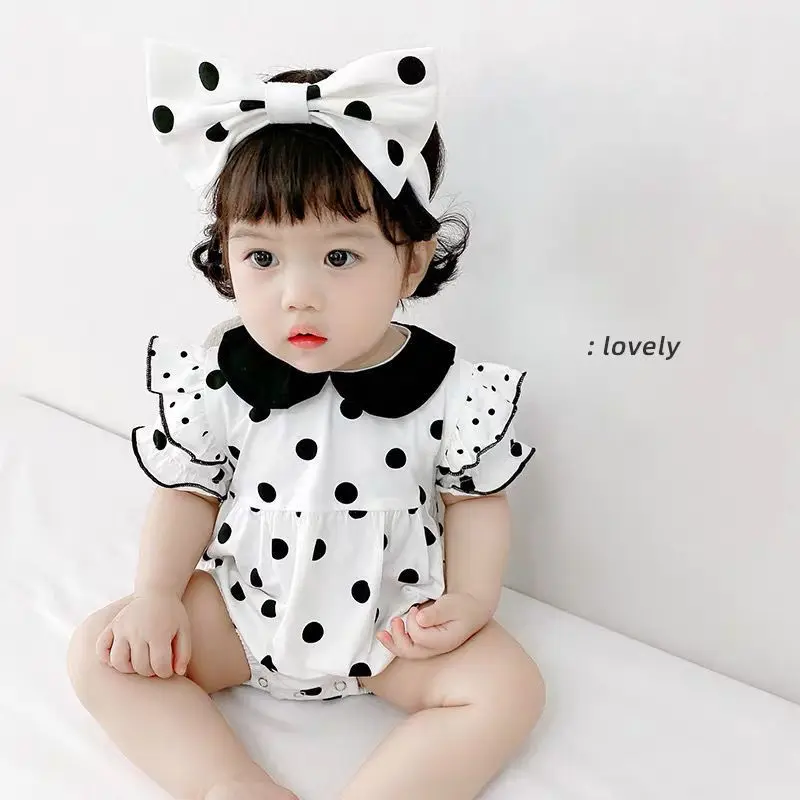 

2022 Summer Newborn Girl Dot Bodysuits Infant Short Sleeve Rompers Toddler Polka Dots Jumpsuit Baby Onesies Baby Girl Clothes
