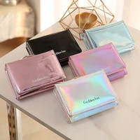 new fashion female laser colorful square small cute coin purse lady letter wallet short clutch solid mini wallet card package