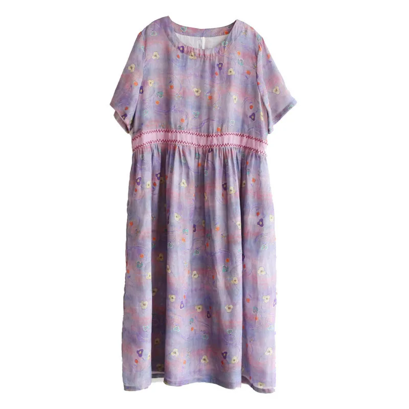 

new summer floral print dress women refreshing loose linen dress Casual double pockets Short Sleeve dress