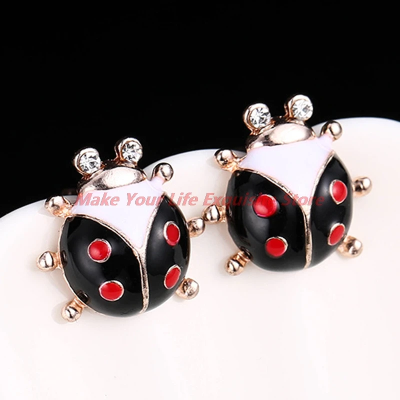 

New 1Pair Cute Women's Cute Ladybird Shape Rhinestone Ear Studs Beetle Ladybug Gift Earring