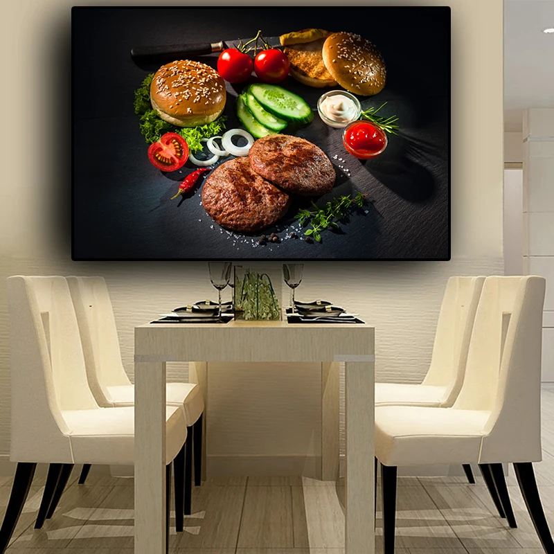 Vegetable Meat Knife and Fork Kitchen Canvas Painting Cuadros Scandinavian Posters Prints Wall Art Food Picture Living Room | Дом и сад